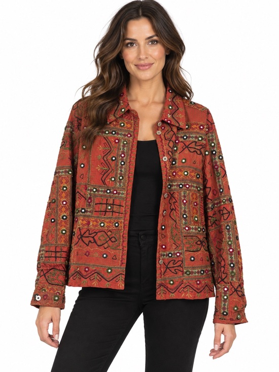 Chico's Jackets & Blazers - Chico's Embellished Rust Patchwork Jacket